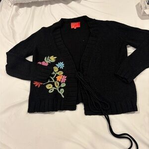 Y2K Chic Black Cardigan with Floral Embroidery